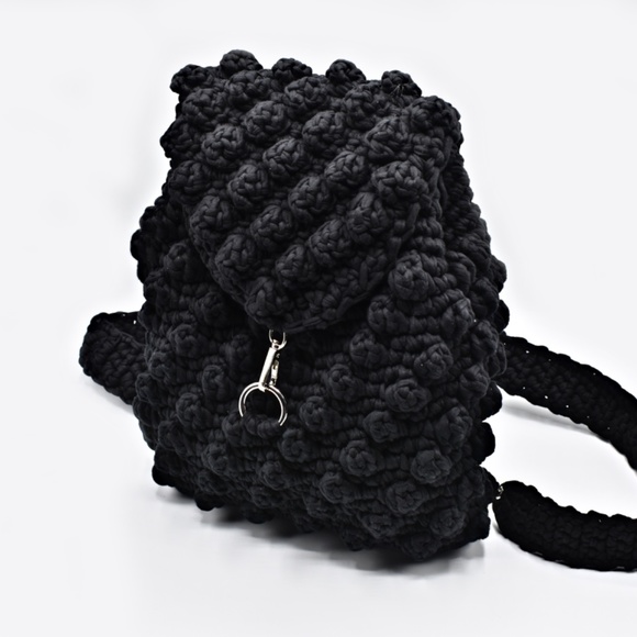 💕 Black Handmade Backpack “Popcorn” - Picture 4 of 5
